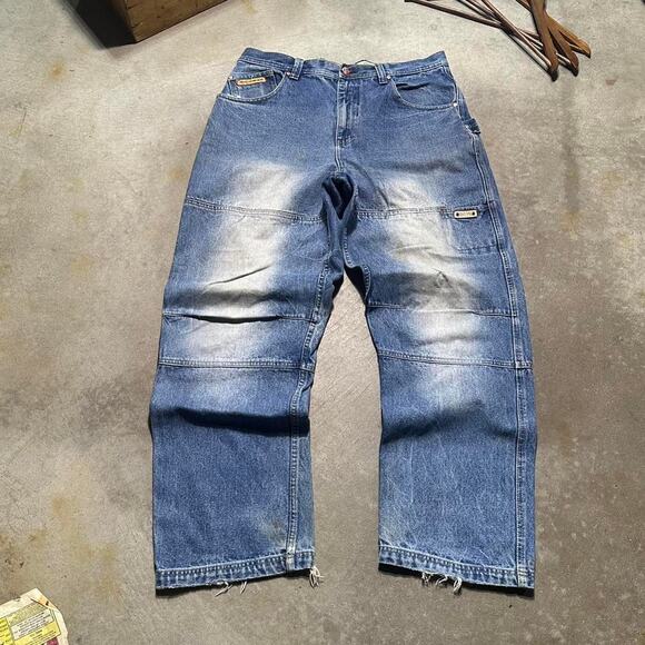 Vintage Y2K Brooklyn Express Double Knee Carpenter Jeans 36x34 Grunge Blue Pants - Picture 1 of 7